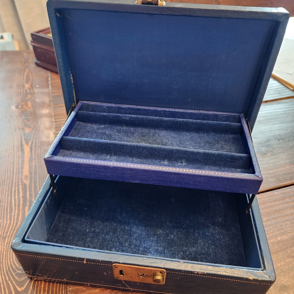 Vintage Navy Blue Jewelry Box